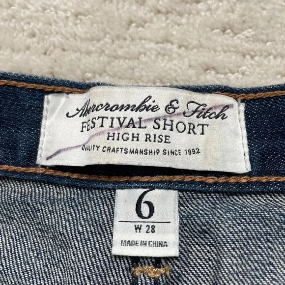 Abercrombie & Fitch Distressed Button-Fly Denim Short Blue Jean Festival Size 6 - Picture 10 of 15